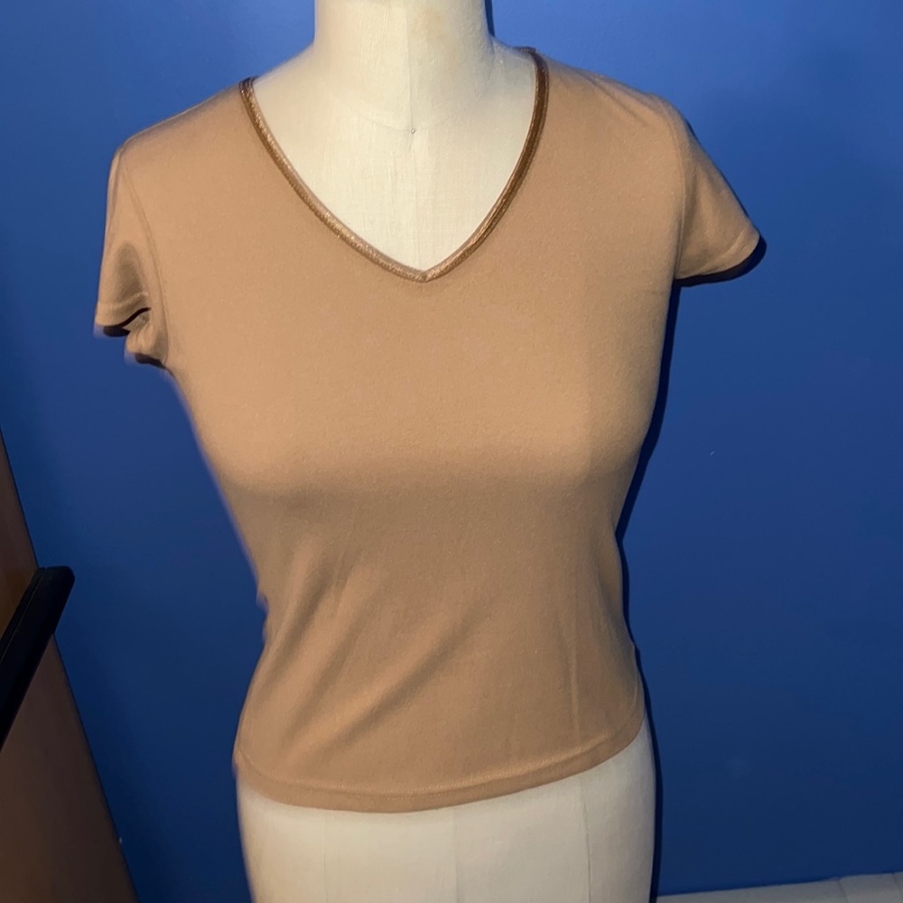 Cute Wrapper Short Sleeve Top Tan M